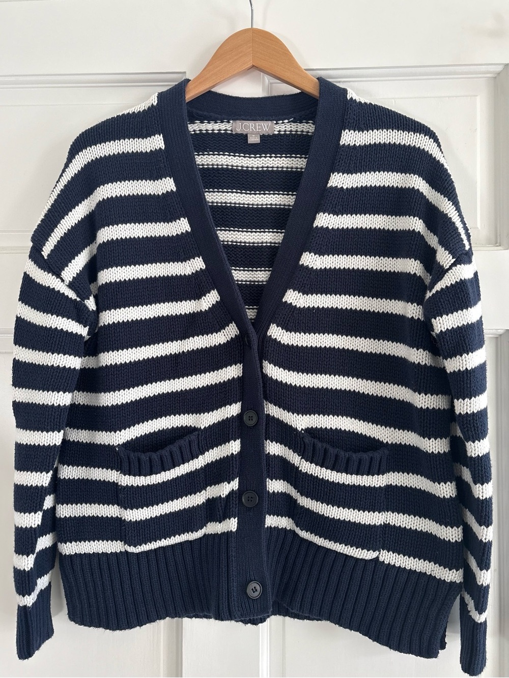 J. Crew Navy & White Striped V-Neck Cardigan